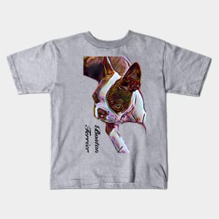 Boston Terrier Laying Down Kids T-Shirt